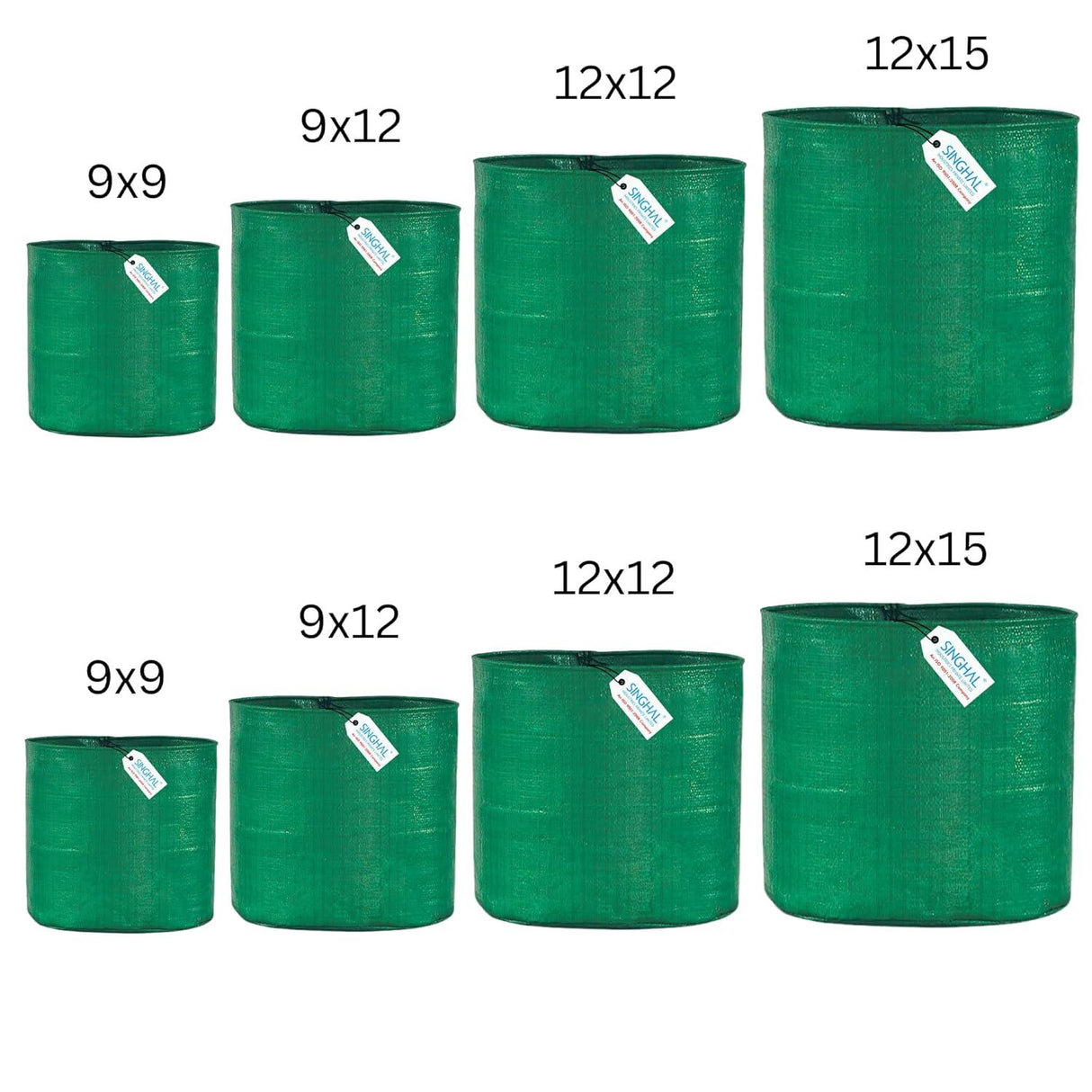 Singhal HDPE UV-Protected Round Plant Grow Bags Set – 2 Bags Each of 9x9, 9x12, 12x12, and 12x15 Inches (Total of 8 Bags) for Terrace and Vegetable Gardening