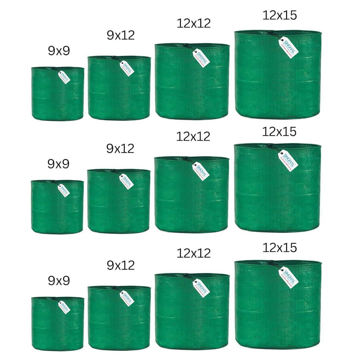 Singhal HDPE UV-Protected Round Plant Grow Bags Combo - 9x9, 9x12, 12x12, 12x15 Inch (Pack of 12 Bags, 3 Bags Each Size) for Terrace and Vegetable Gardening