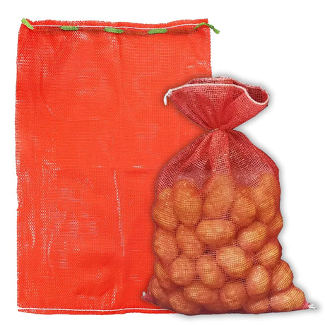 Singhal PP Mesh Storage Bags 18 x33 Inch with Drawstring, Orange Color | Up to 25kg capacity Great for Packaging Produce, Vegetables and Fruit | Multipurpose Bora, Bori (25)