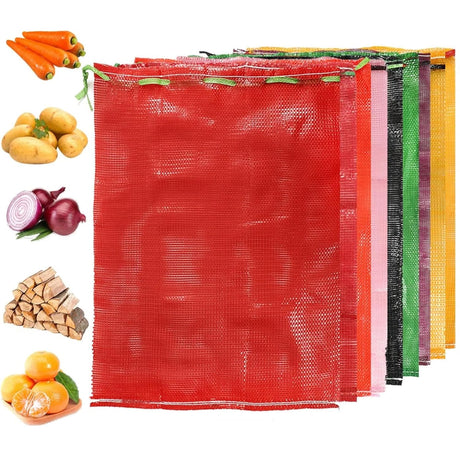 SINGHAL Leno Mesh Storage Produce Bags Reusable for Vegetable Storage Bags Onion Storage Washable Net Bags (22x40 Inch - Orange, 50)