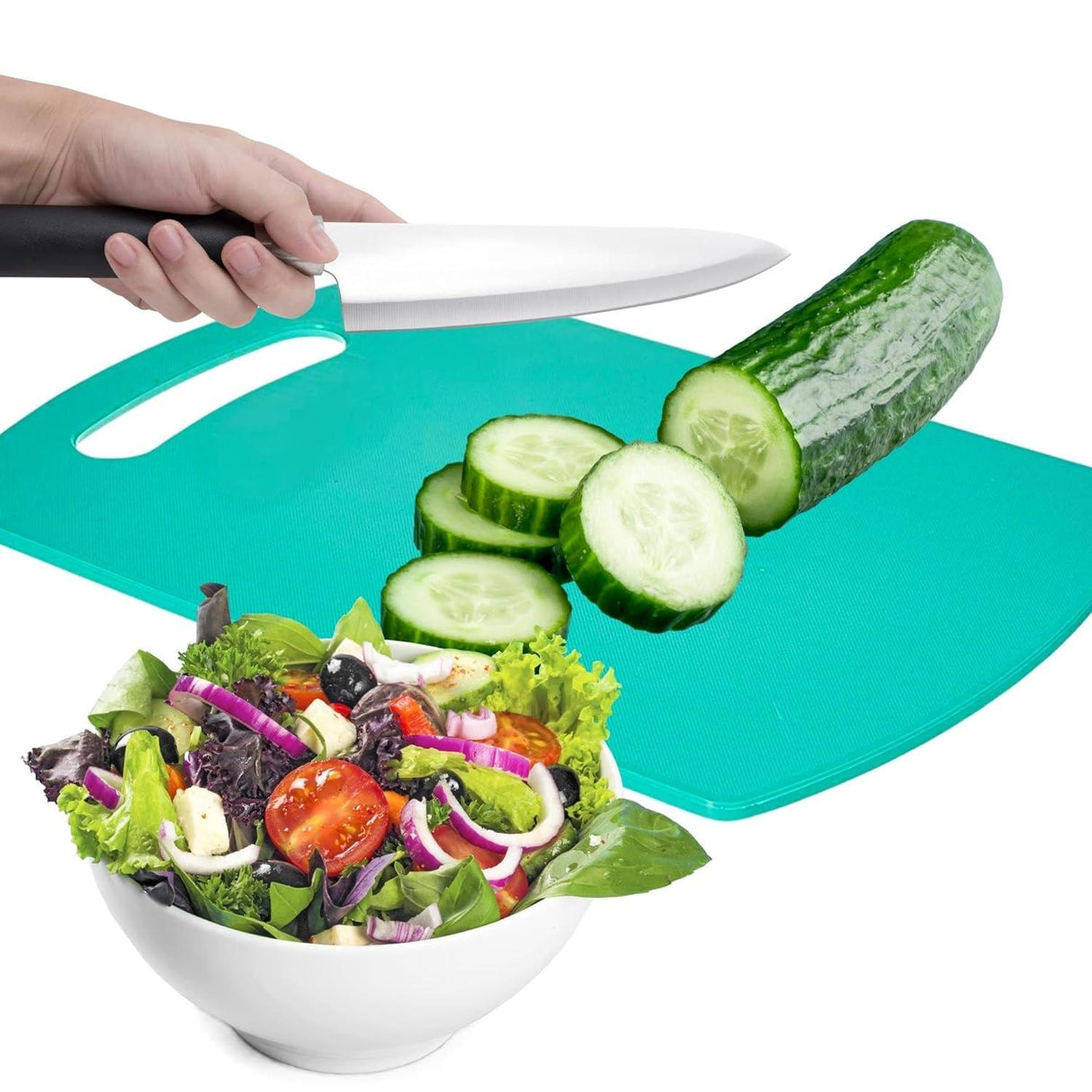 Premium Plastic Cutting Board with Handle – Food-Safe and BPA-Free, Perfect for Kitchen Use with Vegetables and Fruits, Dishwasher Safe, Medium Green