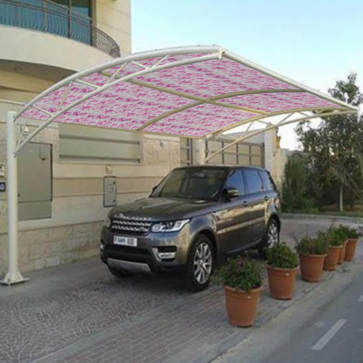 Singhal UV Resistant Polypropylene Sheet Car Parking Sheet | Gate Sheet | Grill Sheet | Gate Covering Sheet | Balcony Safety Sheet | Privacy Sheet, Printed Pink Design (3x5 Feet)