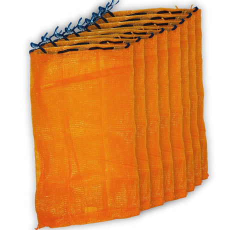 SINGHAL Mesh Onion Produce Bags with Drawstring | 20 Inch x 31.50 Inch Bags | Reusable Breathable Leno PP Fabric | Great for Packaging Produce, Vegetables and Fruit, Orange Color (Combo Pack of 50)