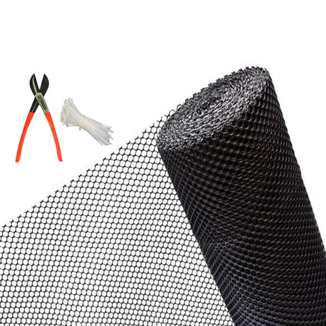 Singhal Tree Guard Net, Garden Fencing Net Virgin Plastic Black Color with 1 Cutter and 50 PVC Tags (4 x 5 Ft)
