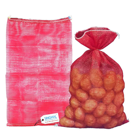 SINGHAL PP Mesh Storage Bags 22x40 Inch with Drawstring, Magenta (Rani Pink) Color | Upto 40kg Capacity Great for Packaging Produce, Vegetables and Fruit | Multipurpose Bora, Bori (5)