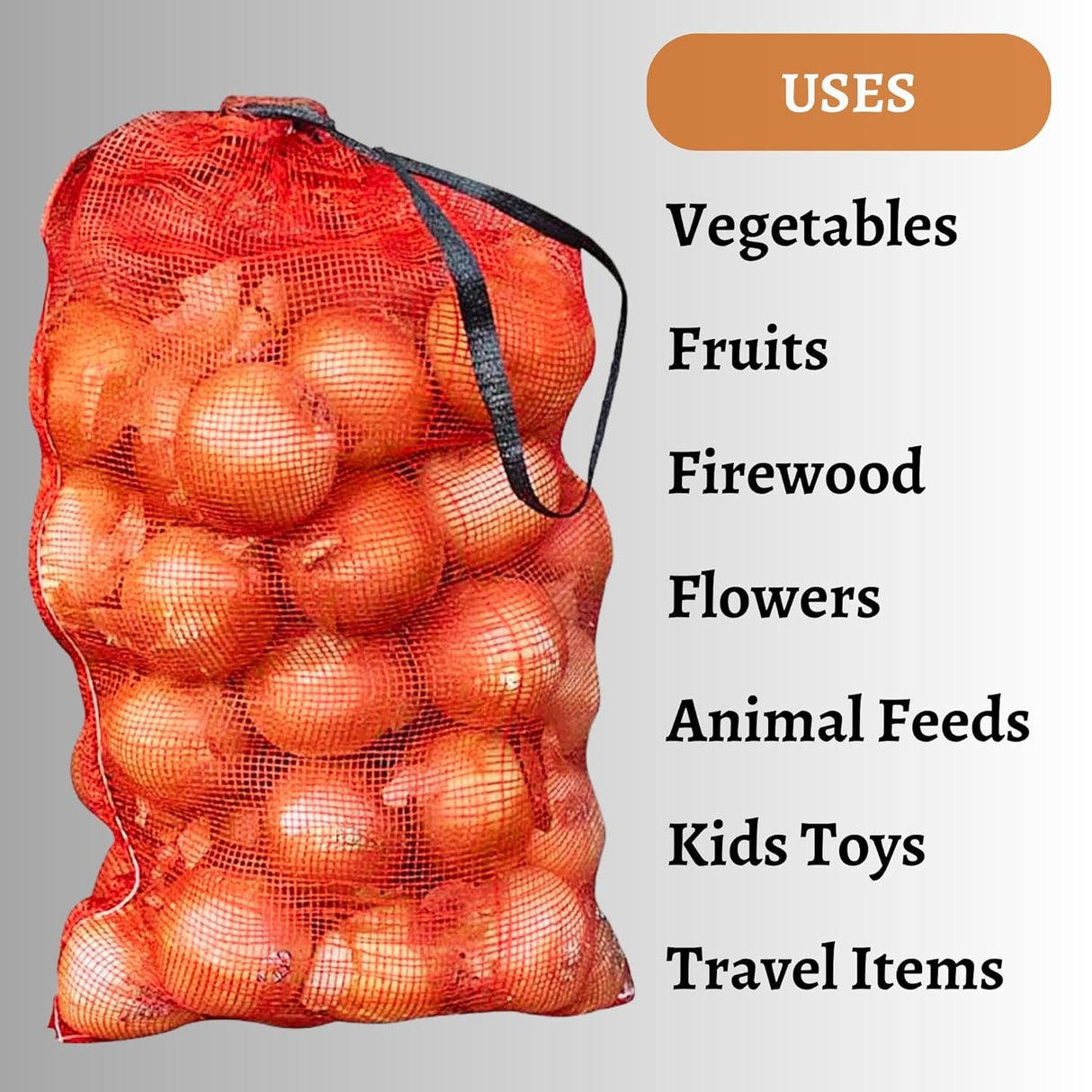 SINGHAL Mesh Onion Produce Bags with Drawstring | 20 Inch x 31.50 Inch Bags | Reusable Breathable Leno PP Fabric | Orange Color| Great for Packaging Produce, Vegetables and Fruit | Combo Pack of 10