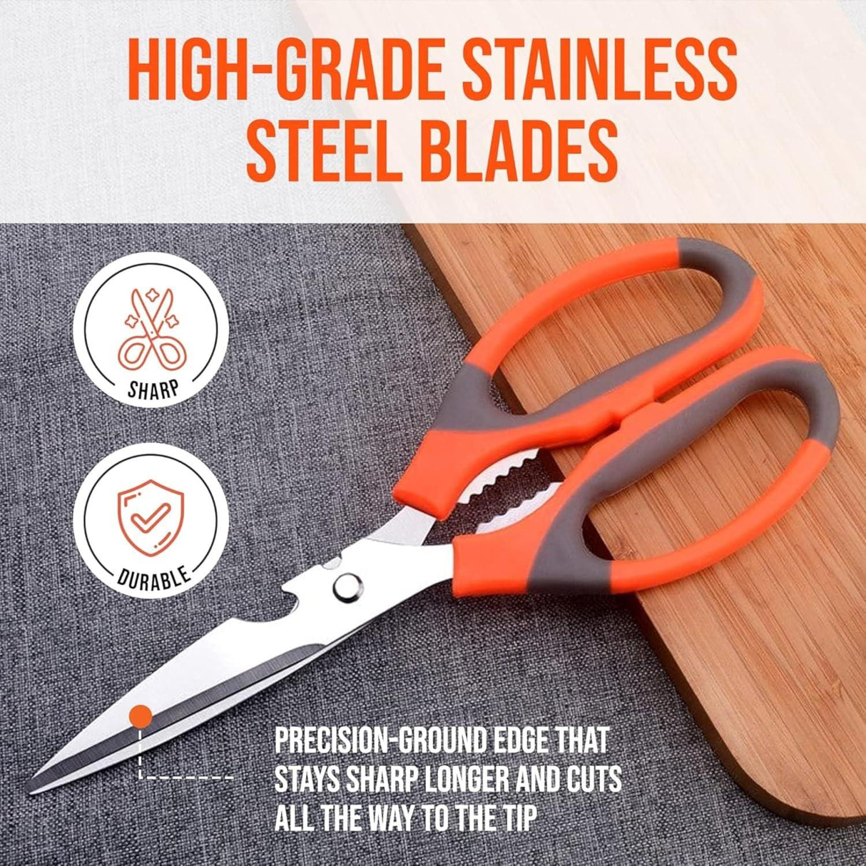 Multipurpose Kitchen Scissors – High-Grade Stainless Steel Blades for Home and Gardening. Precision Ground Edge for Versatile Use, Pack of 2