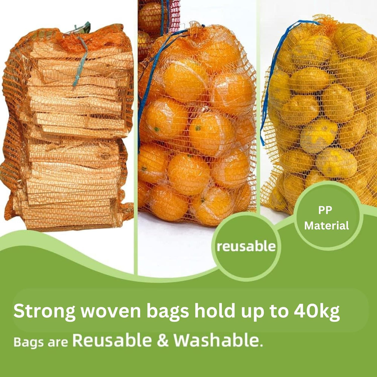 PP Mesh Storage Bags 22x40 Inch with Drawstring, Orange Color | Up to 40kg capacity Great for Packaging Produce, Vegetables and Fruit | Multipurpose Bora, Bori (25)