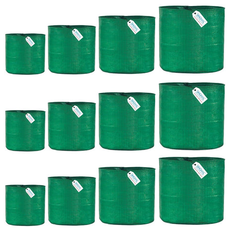 Singhal HDPE UV-Protected Round Plant Grow Bags Combo - 9x9, 9x12, 12x12, 12x15 Inch (Pack of 12 Bags, 3 Bags Each Size) for Terrace and Vegetable Gardening