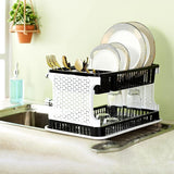 SINGHAL Plastic Dish Drainer 2 Layer Kitchen Dish Organizer Storage Rack, Cutlery Utensil, Vegetable Drying Drain & Storage Stand with Water Storing Tray, Pack of 1