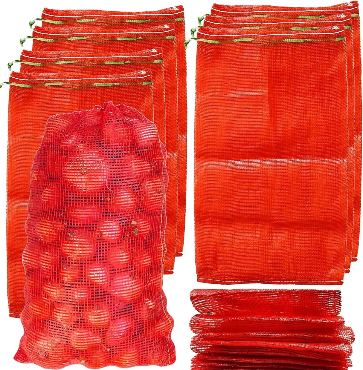 SINGHAL Leno Mesh Storage Produce Bags Reusable for Vegetable Storage Bags Onion Storage Washable Net Bags (18x33 Inch - Orange, 10)