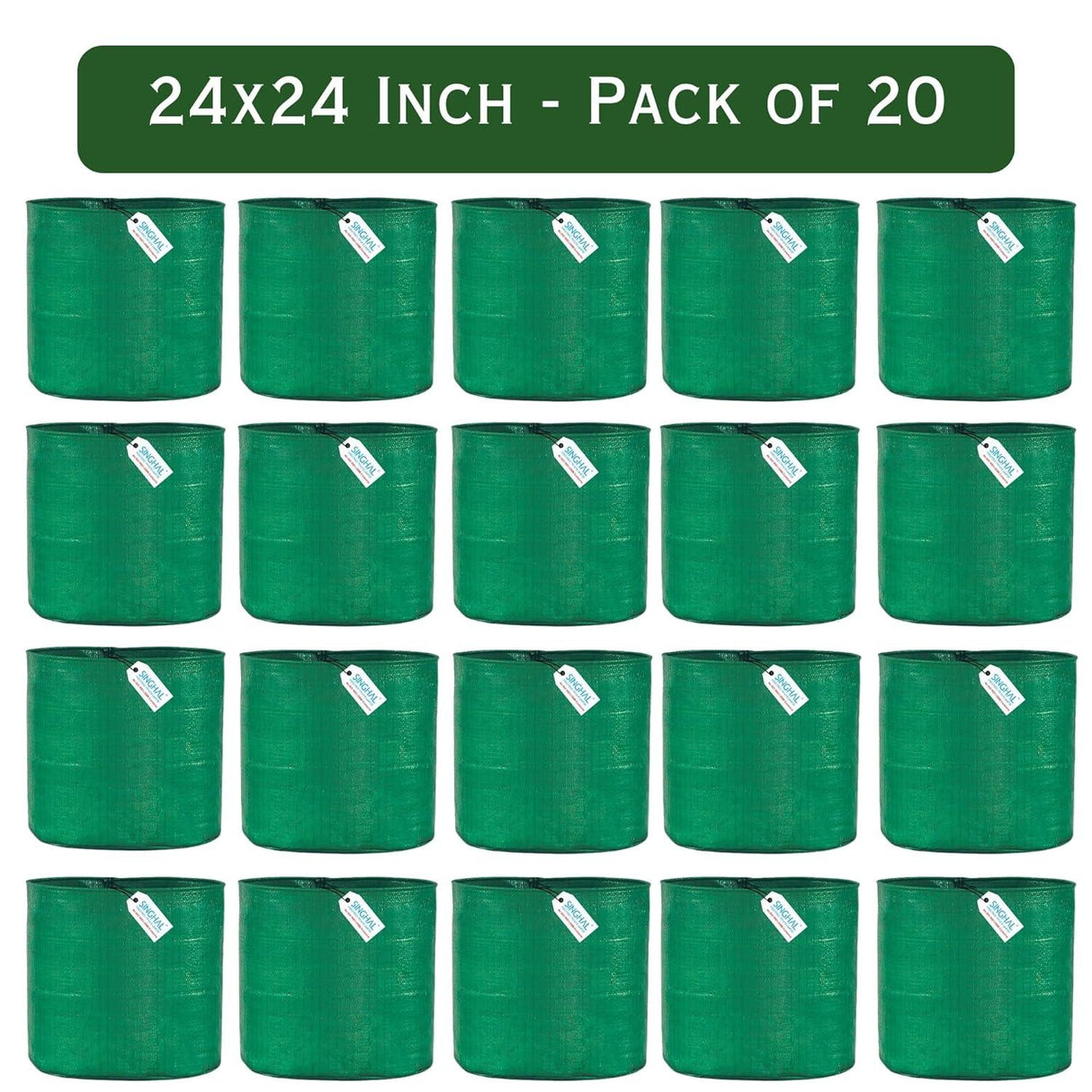 SINGHAL HDPE UV-Protected Round Grow Bags 24x24 Inches, Pack of 20, Green—Ideal for Terrace and Vegetable Gardening