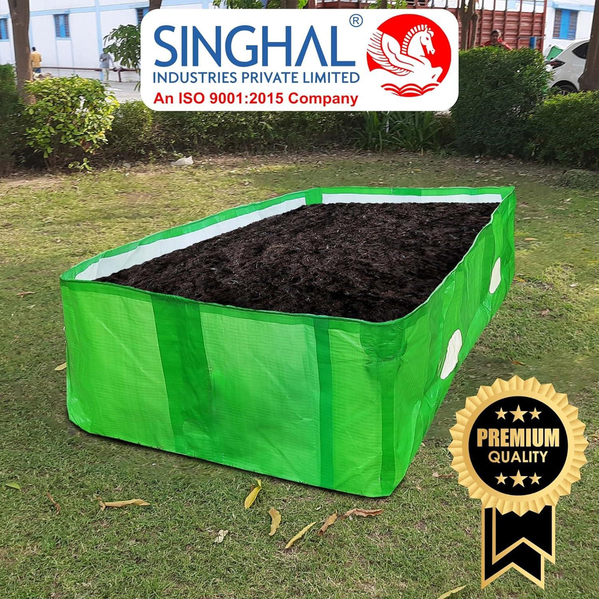 Singhal HDPE UV Stabilized Vermi Compost Bed, made from 100% virgin materials in green and white, measuring 12x4x2 ft and 450 GSM