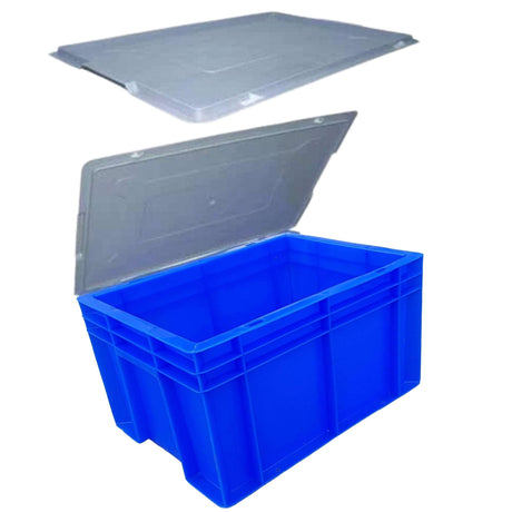 SINGHAL Blue Plastic Crate 400x300x220 MM with Lid, Heavy Duty Portable Storage Basket for Vegetables, Fruits, Milk & More | Multipurpose Shelf Bin