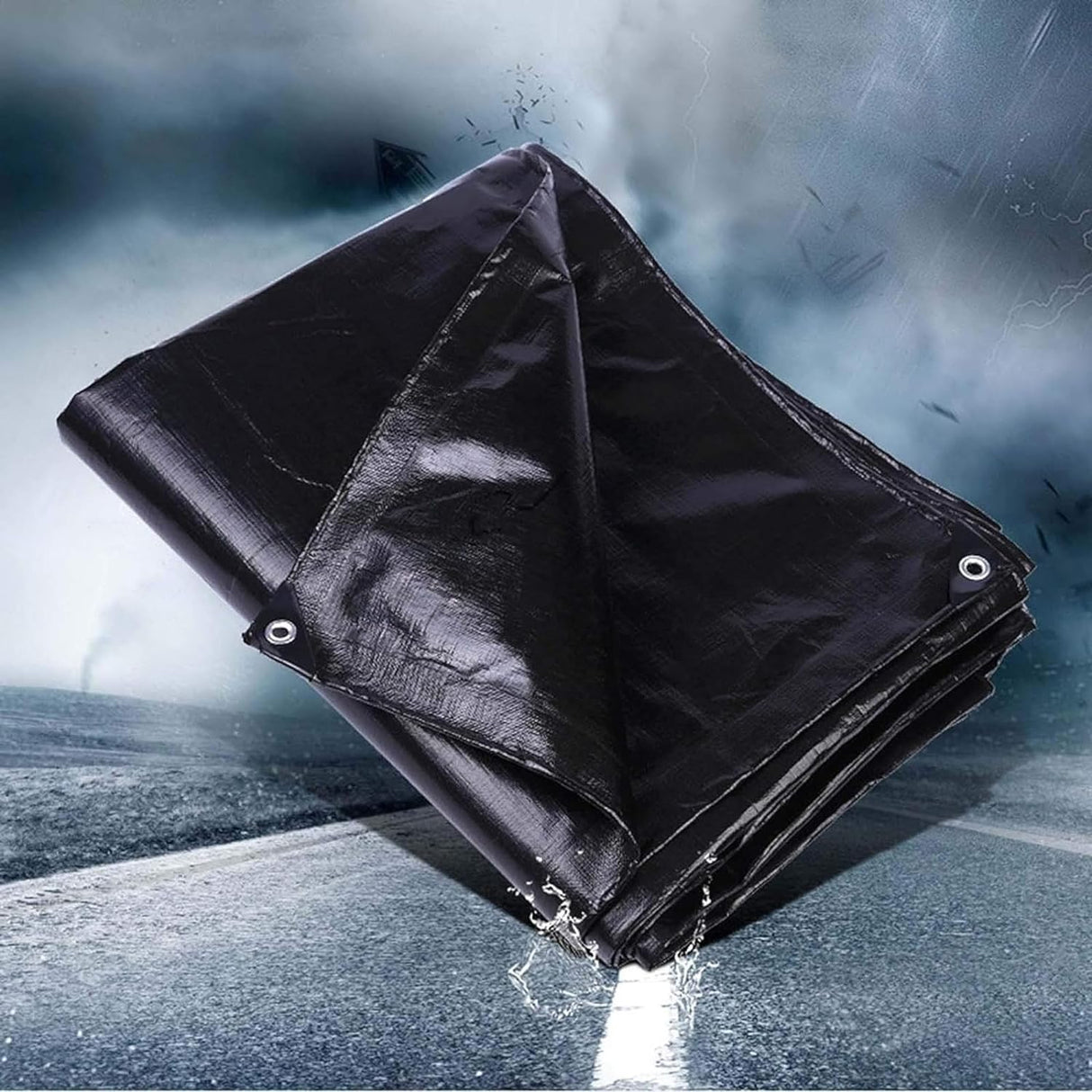 Heavy Duty Tarpaulin Sheet Black 170 GSM - Reinforced, UV Resistant, Waterproof
