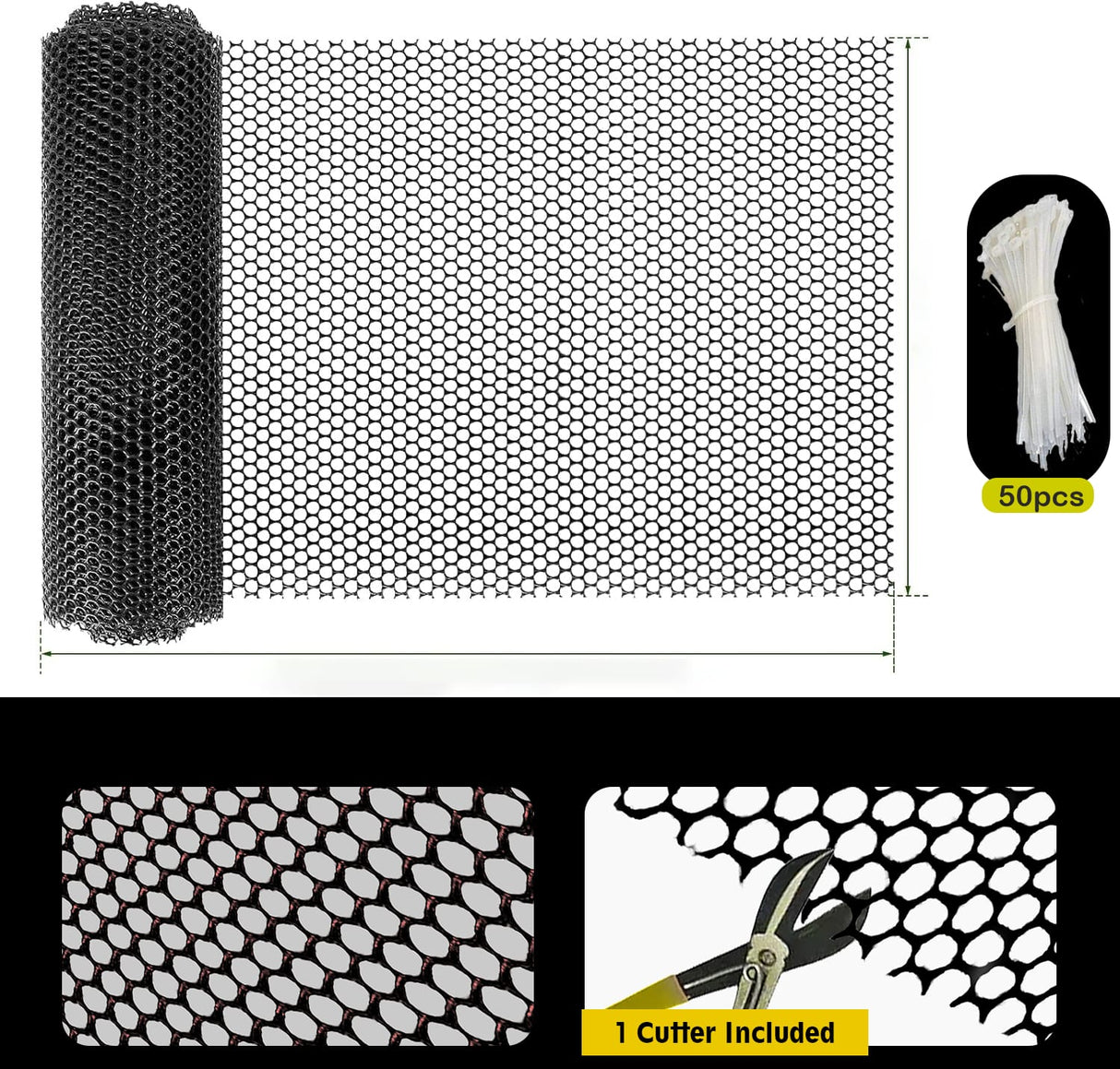 Tree Guard Net, Garden Fencing Net Virgin Plastic Black Color with 1 Cutter and 50 PVC Tag