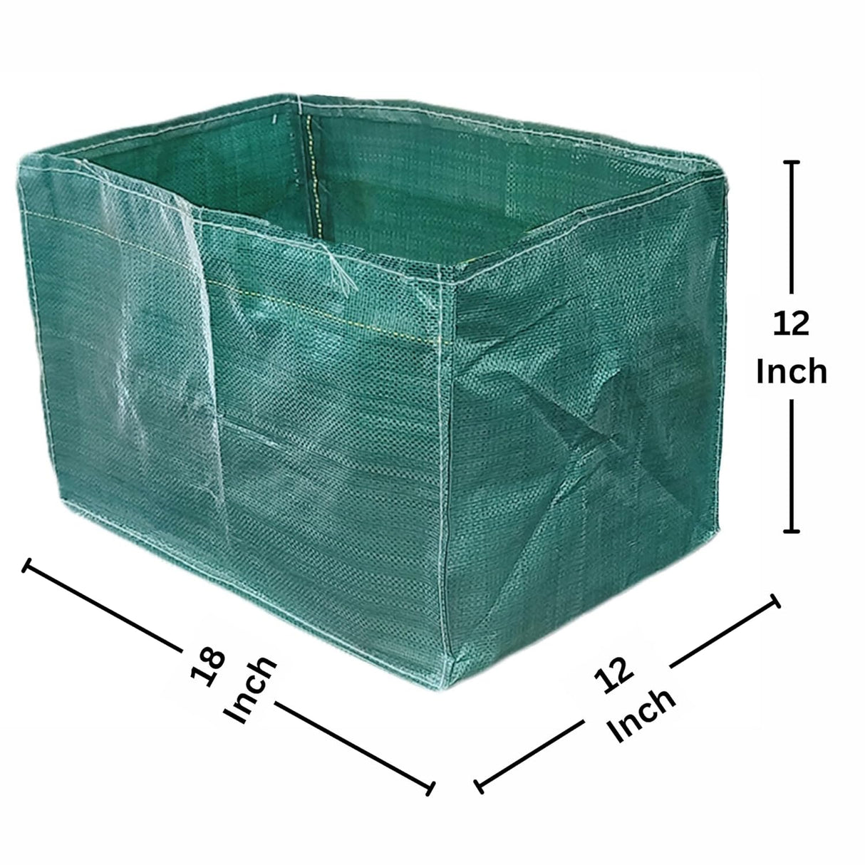 18x12x12 Inches Rectangular HDPE Grow Bags UV Protected Green Colour for Terrace and Vegetable Gardening, 2 Packs