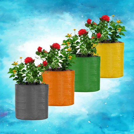 HDPE UV Protected Round Plants Grow Bags 9X9 Inch Pack of 8 Multicolored Suitable for Terrace and Vegetable Gardening - Singhal Mart
