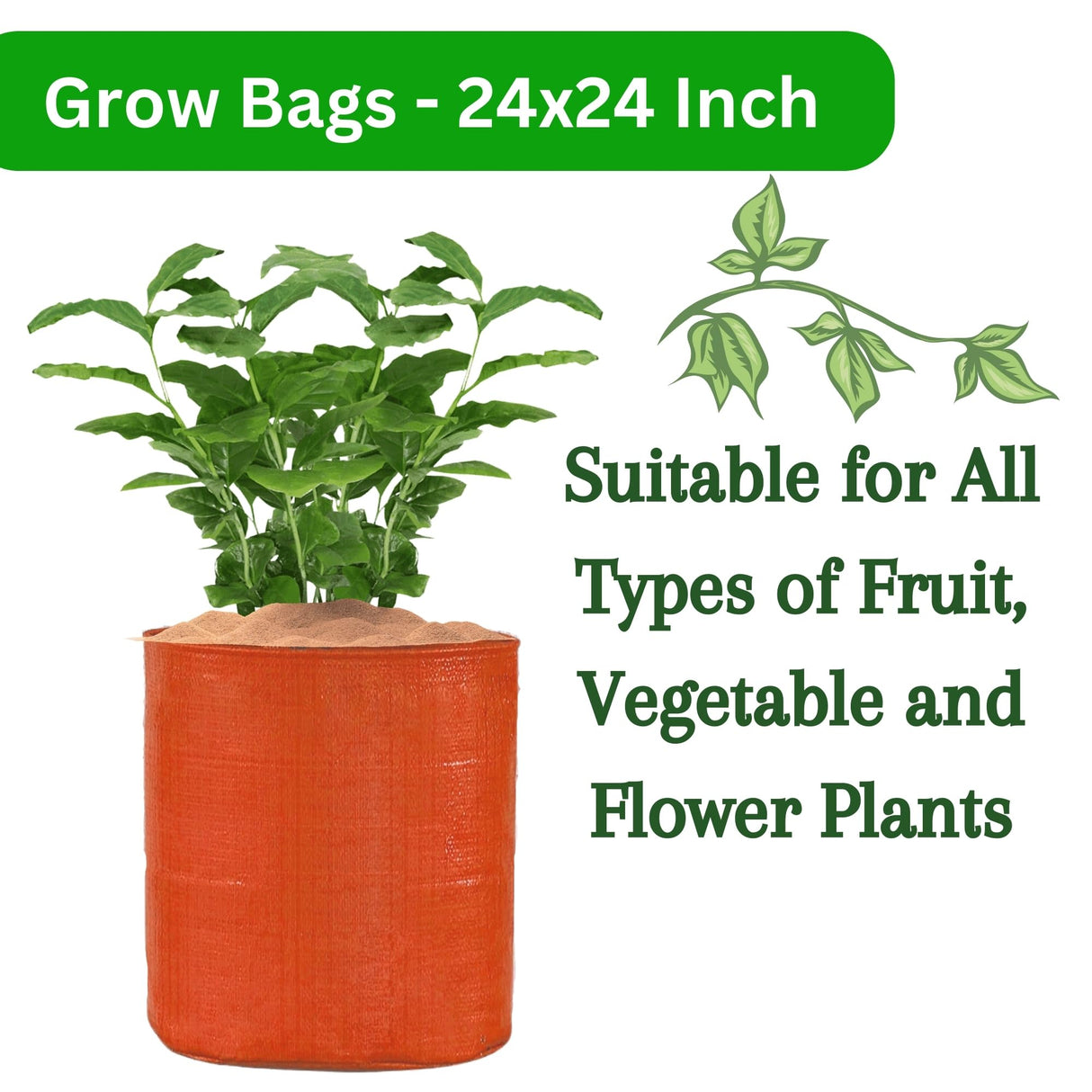 Orange Grow Bags Size 9x9  to 24x24 Inch - Singhal Mart