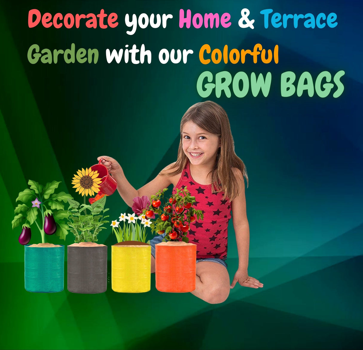 HDPE UV Protected Round Plants Grow Bags Pack of 8 PCS, 4 PCS 12x12 Inch & 4 PCS 9X9 Multicolored Suitable for Terrace and Vegetable Gardening - Singhal Mart