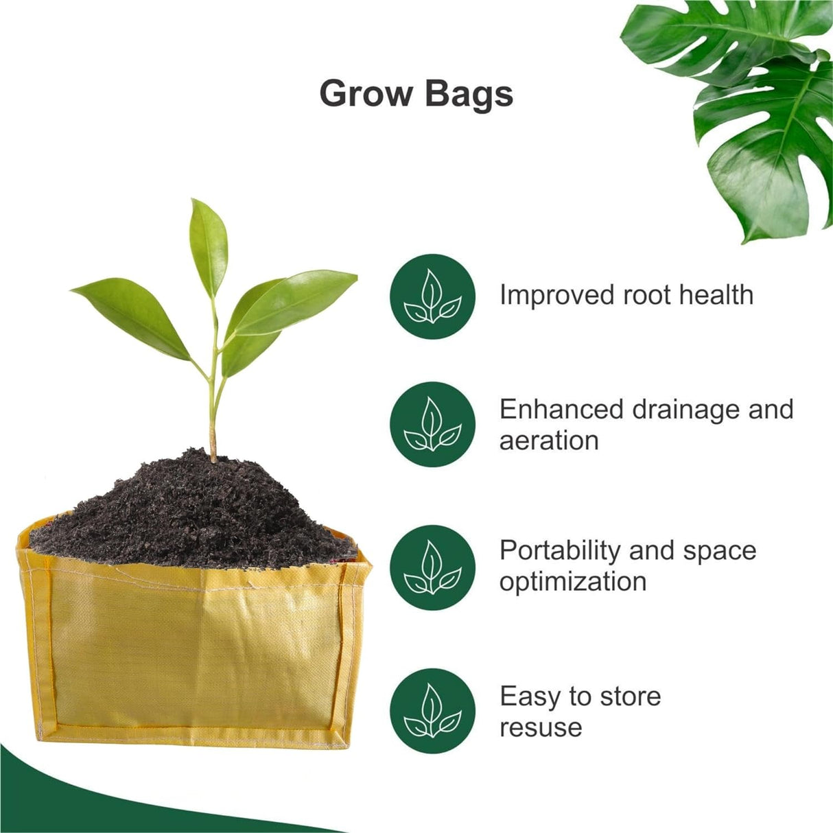 Yellow Grow Bag Rectangle 18x12x12 inch Pack of 5 pcs - Singhal Mart