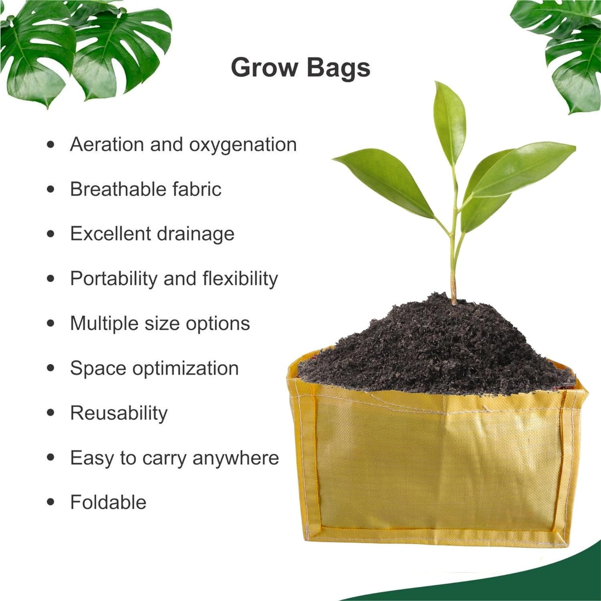 Yellow Grow Bag Rectangle 18x12x12 inch Pack of 5 pcs - Singhal Mart